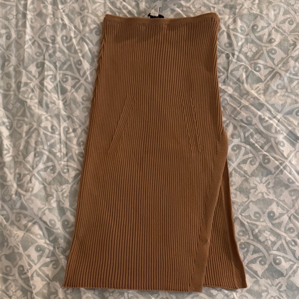 NWT Topshop Camel Ribbed Midi Skirt